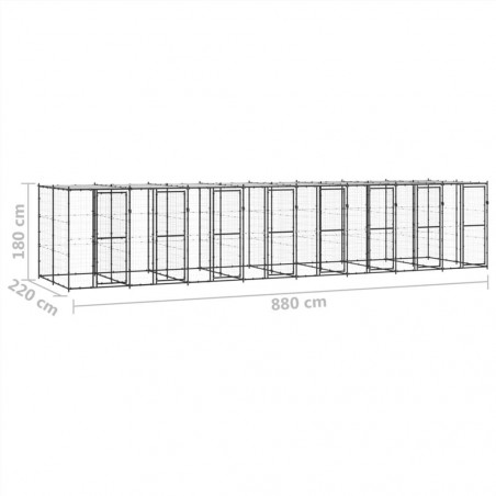 Canisa de exterior din oțel pentru câini cu acoperiș 19,36 m²