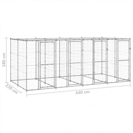 Outdoor dog kennel in galvanized steel with roof 9.68 m²