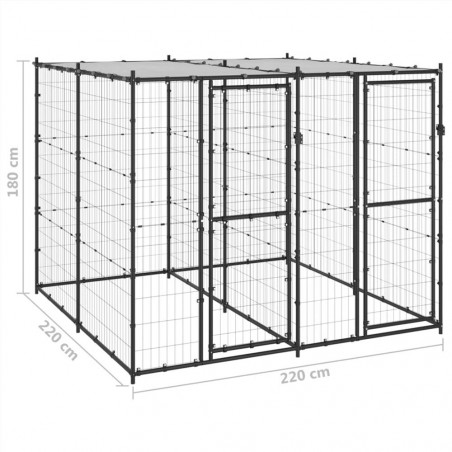 Outdoor steel dog kennel with roof 4.84 m²