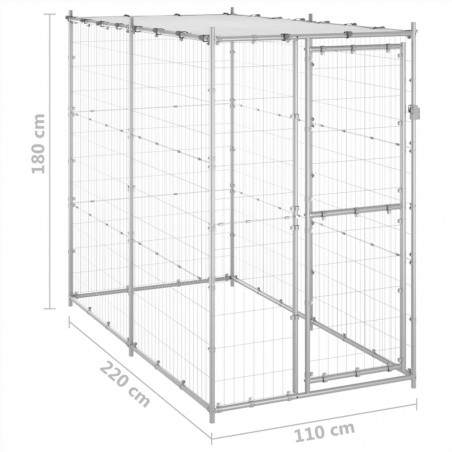 Buitenhondenkennel in gegalvaniseerd staal met dak 110x220x180 cm