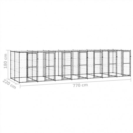 Canisa de exterior din oțel pentru câini cu acoperiș 16,94 m²