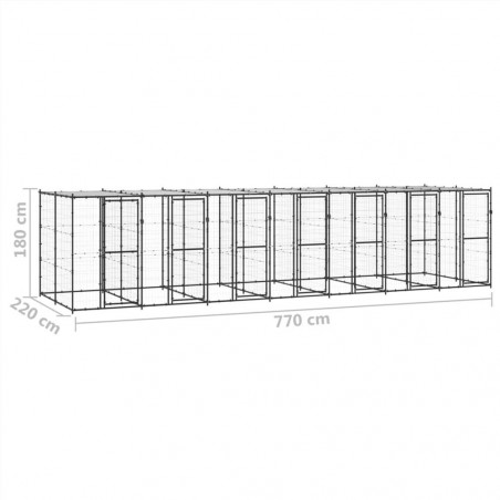 Hundkoja i stål utomhus med tak 16,94 m²