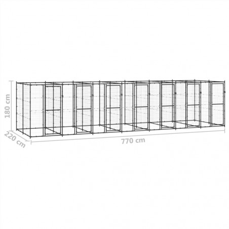 Canisa de exterior din oțel pentru câini 16,94 m²