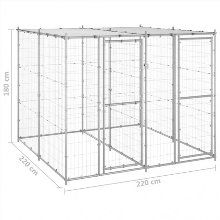 Outdoor dog kennel in galvanized steel with roof 4.84 m²