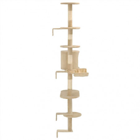 Arbre à chat avec griffoirs en sisal fixé au mur 194 cm beige