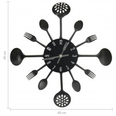 Orologio da Parete con Cucchiaio e Forchetta Design Nero 40 cm Alluminio