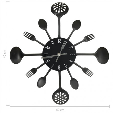 Relógio de parede com colher e garfo design preto 40 cm alumínio