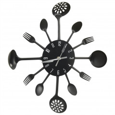 Relógio de parede com colher e garfo design preto 40 cm alumínio