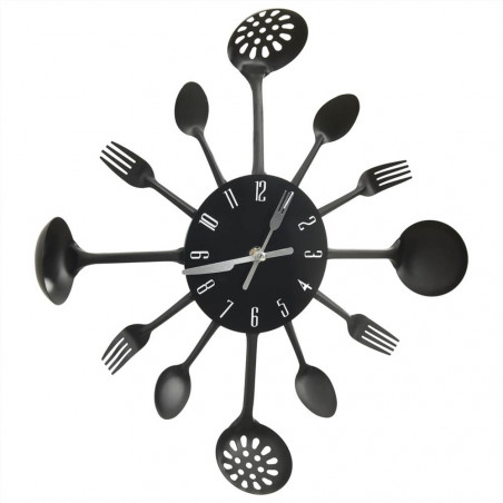 Orologio da Parete con Cucchiaio e Forchetta Design Nero 40 cm Alluminio