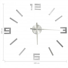 3D Horloge Murale Design Moderne Argent 100 cm XXL