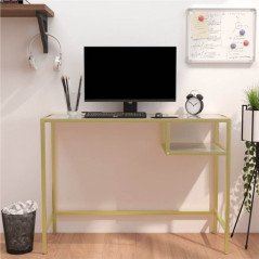 Bureau d'ordinateur Blanc et Or 100x36x74 cm Verre