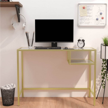 White and Gold Computer Desk 100x36x74 cm Glass