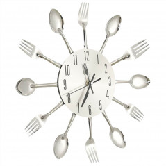Wall Clock with Spoon and Fork Design Silver 31 cm Aluminum