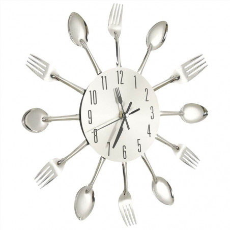 Wall Clock with Spoon and Fork Design Silver 31 cm Aluminium