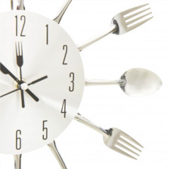Ceas de perete cu lingura si furculita Design Argintiu 31 cm Aluminiu