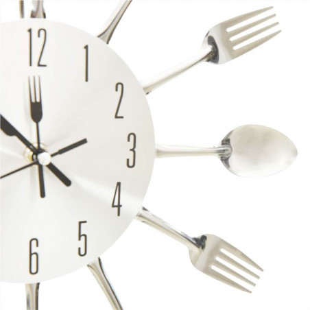 Horloge Murale avec Cuillère et Fourchette Design Argent 31 cm Aluminium