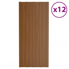 Pannelli Tetto 12 pz Acciaio Zincato Marrone 100x45 cm