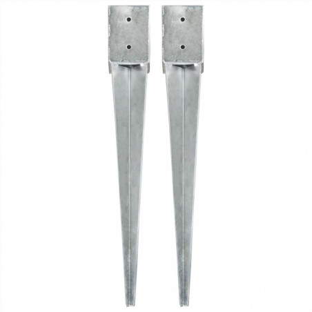 Ground spikes 2 pcs Silver 10x10x76 cm Galvanized Steel