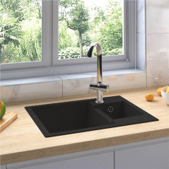 Black Granite Double Bowls Kitchen Sink with Overflow Hole