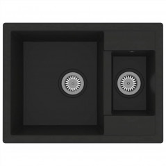 Black Granite Double Bowls Kitchen Sink with Overflow Hole