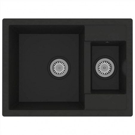 Black Granite Double Bowls Kitchen Sink with Overflow Hole