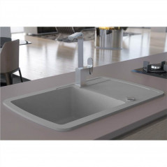 Fregadero de cocina de granito de un solo lavabo gris