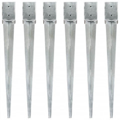 Ground spikes 6 pcs Silver 10x10x91 cm Galvanized Steel