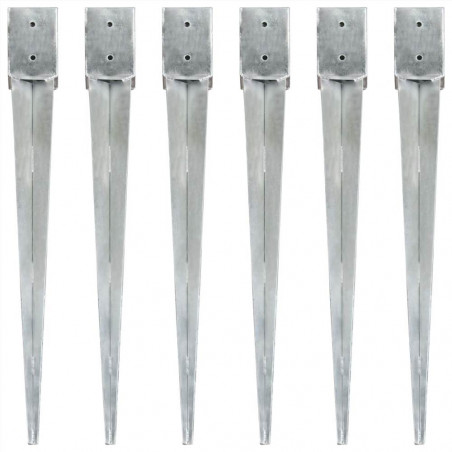 Ground spikes 6 pcs Silver 10x10x91 cm Galvanized Steel