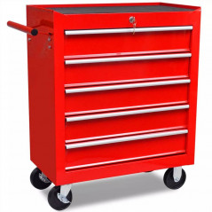 Workshop tool trolley 5 red drawers