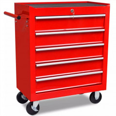 Wózek narzędziowy warsztatowy z 5 czerwonymi szufladami