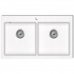 Creamy White Granite Double Basin Undermount Kitchen Sink