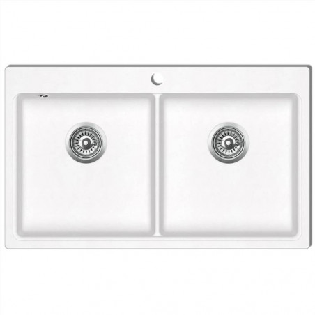 Creamy White Granite Double Basin Undermount Kitchen Sink