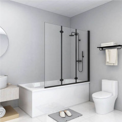 Összecsukható zuhanykabin 3 paneles ESG 130x138 cm Fekete