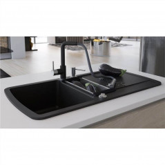 Fregadero de cocina de granito de doble lavabo negro