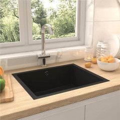 Black Granite Kitchen Sink with Overflow Hole