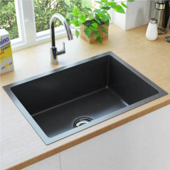 Handmade kitchen sink with black stainless steel strainer