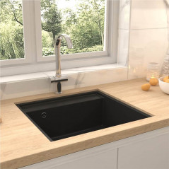 Black Granite Kitchen Sink with Overflow Hole