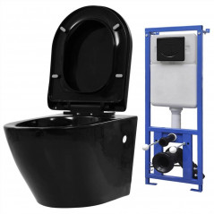 Wall-hung toilet with concealed tank in black ceramic