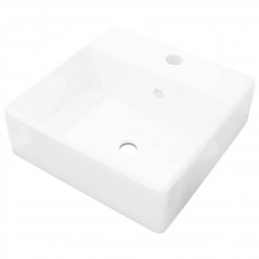 Lavabo cuadrado de cerámica con rebosadero y orificio para grifería 41 x 41 cm