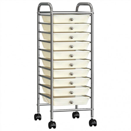 Mobile storage cart 10 drawers in white plastic