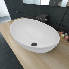 Lavabo de luxe en céramique de forme ovale blanc 40 x 33 cm