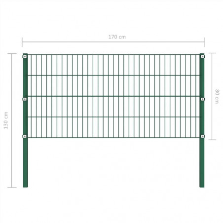 Fence panel with iron posts 1.7x0.8 m Green