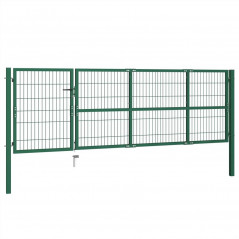 Puerta para valla de jardín con postes 350x100 cm Acero Verde