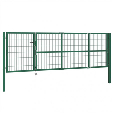 Cancello per recinzione da giardino con pali 350x100 cm Acciaio Verde