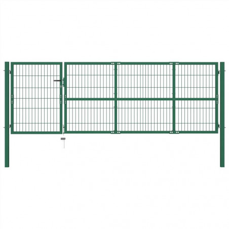 Garden fence gate with posts 350x100 cm Steel Green