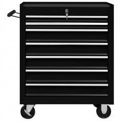 Workshop tool trolley with 7 black drawers