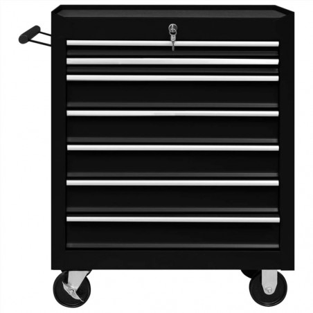 Workshop tool trolley with 7 black drawers