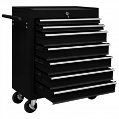 Workshop tool trolley with 7 black drawers