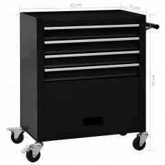 Tool trolley with 4 black steel drawers