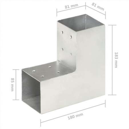 Pfostenverbinder, 4 Stück, L-Form, verzinktes Metall, 81 x 81 mm